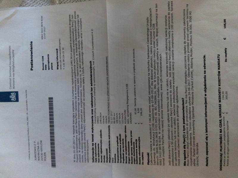 Mandat z fotoradaru w Holandii Holandia