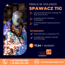 Praca w Holandii SPAWACZ TIG