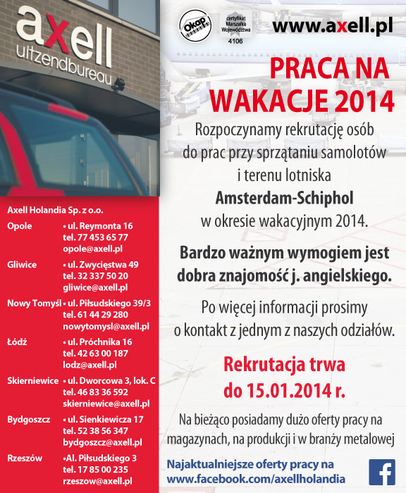 PRACA NA WAKACJE 2014 LOTNISKO, dobry j.angielski 