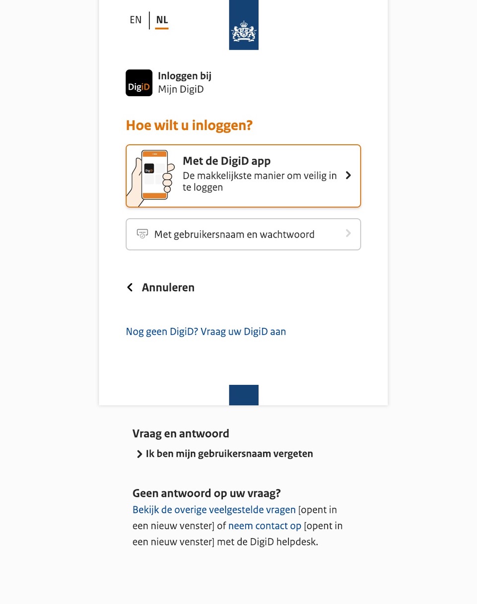 Następnie „Met de DigiD app”