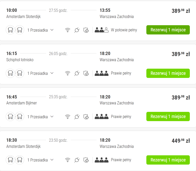  Proponowane ceny biletów Amsterdam – Warszawa/Screenshot 