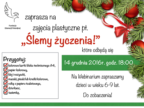 Bożonarodzeniowe zajęcia plastyczne ON-LINE dla polskich dzieci