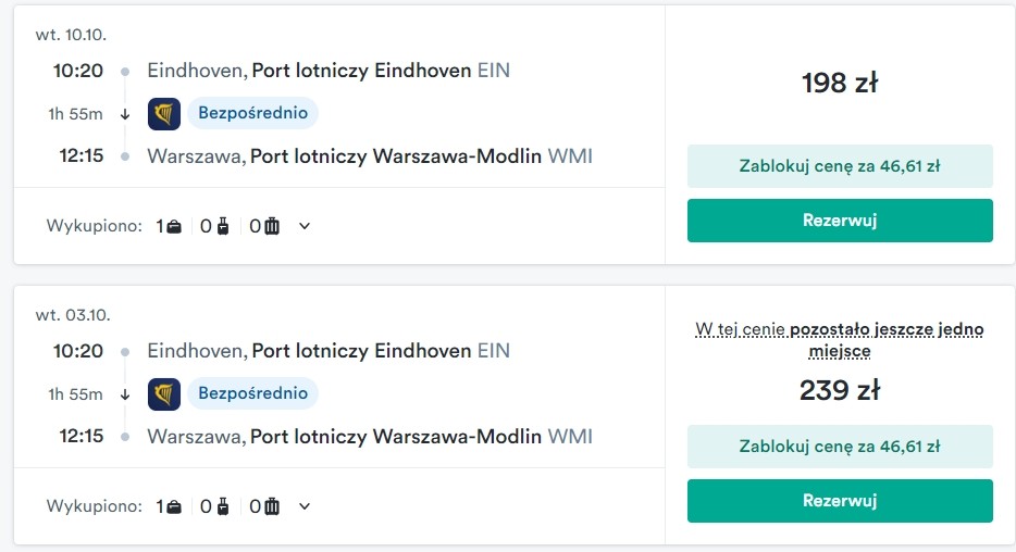 Screenshot cen biletów.