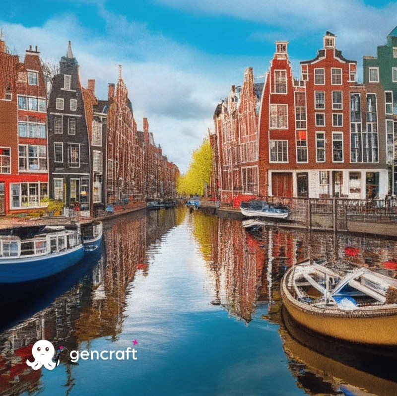 Amsterdam wygenerowany przez sztuczną inteligencję.